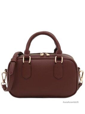 Mini PU Leather Satchel Crossbody Bag Top Handle Gold Hardware